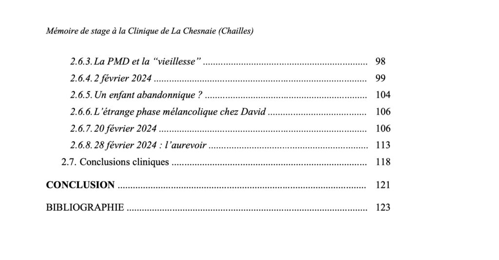 Tables des matières (De l’importance de la “place” dans la stabilisation de la psychose maniaco-dépressive")